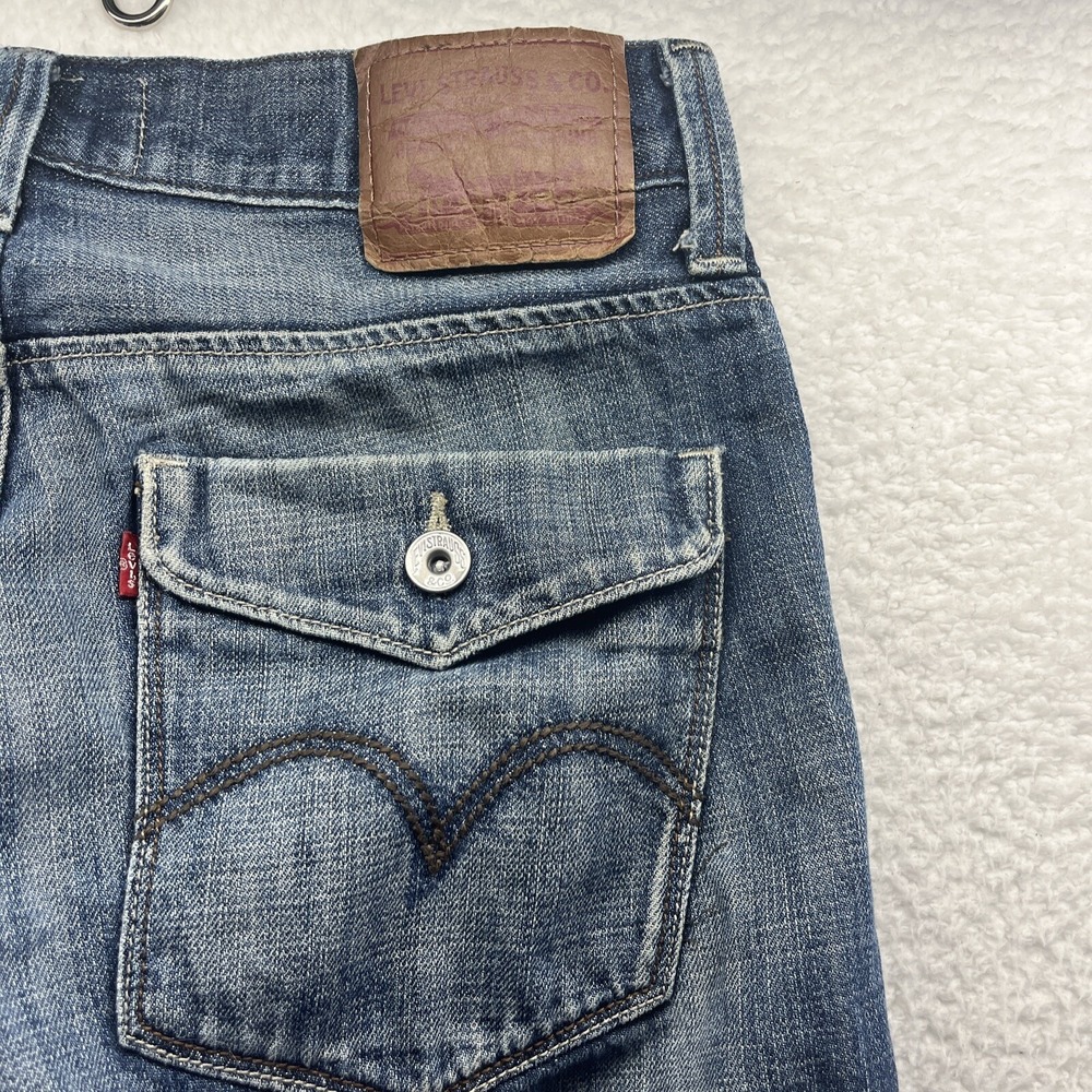 Levis Jeans Mens 33x32 Blue 514 Slim Straight Original Chore Grunge Thrashed Fit - Picture 14 of 16